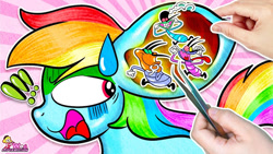 Size: 686x386 | Tagged: safe, artist:annie korea, rainbow dash, cockroach, insect, pegasus, pony, g4, ear, exclamation point, female, go to sleep wind rider, mare, oggy and the cockroaches, solo, tongue out, wat, weird youtube kids video, youtube thumbnail