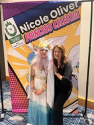 Size: 1536x2048 | Tagged: safe, princess celestia, human, everfree northwest, g4, clothes, cosplay, costume, everfree northwest 2024, irl, irl human, nicole oliver, photo, voice actor