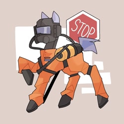 Size: 1080x1080 | Tagged: safe, artist:凌尘_chen, earth pony, pony, abstract background, clothes, lethal company, ponified, solo, stop sign, suit