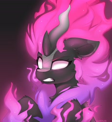 Size: 3760x4096 | Tagged: safe, artist:lunylin, oc, oc only, oc:arcane spark, kirin, nirik, pony, angry, bust, colored sketch, female, gradient background, sketch, solo