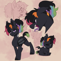 Size: 2000x2000 | Tagged: safe, artist:lionbun, oc, oc only, oc:nacht, bat pony, bat pony oc, bust, chibi, coat markings, ear tufts, facial markings, female, full body, hissing, lightning mark, mare, mask, multicolored mane, portrait, sketch, sketch page, solo, star (coat marking), star mark, stars, tail, two toned tail