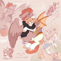 Size: 2000x2000 | Tagged: safe, artist:lionbun, oc, oc:honey milk, oc:jarvis yarbrough, bat pony, pegasus, bat pony oc, chibi, couple, cuddling, cute, female, male, mare, pegasus oc, sketch, sketch page, stallion, wholesome