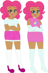 Size: 379x566 | Tagged: safe, artist:sturk-fontaine, pinkie pie, human, equestria girls, g4, base used, clothes, human coloration, kneesocks, simple background, socks, superhero, white background