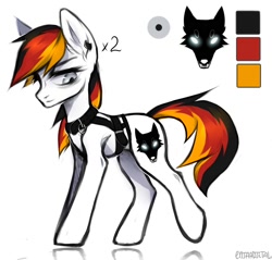 Size: 2262x2160 | Tagged: oc name needed, safe, artist:dethscript, oc, oc only, earth pony, pony, belt, color palette, concave belly, cutie mark, ear piercing, earth pony oc, full body, male, male oc, piercing, reference sheet, reflection, side view, simple background, solo, stallion, stallion oc, standing, white background