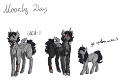 Size: 1500x1000 | Tagged: safe, artist:seemah, oc, oc only, oc:moonly day, alicorn, golem, unicorn, g4, alicorn oc, black mane, crossover, female, horn, madness is magic, madness project nexus, mare, simple background, solo, unicorn oc, white background, wings