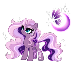 Size: 3132x2745 | Tagged: safe, artist:afterglory, oc, oc only, pegasus, pony, g4, adoptable, base used, blue eyes, blue pupils, colored eyebrows, colored pupils, colored wings, colored wingtips, ethereal mane, ethereal tail, eyeshadow, female, folded wings, halo, leg markings, long mane, long tail, magical lesbian spawn, makeup, mare, multicolored mane, multicolored tail, offspring, parent:fluttershy, parent:princess luna, parents:lunashy, pegasus oc, pink coat, pink eyeshadow, pink mane, pink tail, purple coat, purple wingtips, signature, simple background, smiling, solo, sparkles, standing, starry mane, starry tail, tail, three quarter view, transparent background, two toned wings, wings