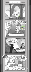 Size: 1451x3300 | Tagged: safe, artist:loreto-arts, princess celestia, princess flurry heart, spike, pony, comic:friendship is innuendo, comic:friendship is innuendo vol. 2, g4, blushing, boop, magic, monochrome, winged spike, wings