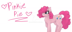 Size: 1280x576 | Tagged: safe, artist:kiwiclub3, pinkie pie, earth pony, pony, g4, deviantart watermark, female, mare, obtrusive watermark, raised hoof, simple background, solo, tail, watermark, white background