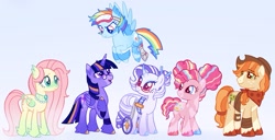 Size: 1413x721 | Tagged: safe, artist:peeperzcreeperz, applejack, fluttershy, pinkie pie, rainbow dash, rarity, twilight sparkle, alicorn, pegasus, pony, unicorn, g4, alternate design, amputee, bandana, glasses, glasses rarity, goggles, group, horn, lady looks like a dude, mane six, prosthetic leg, prosthetic limb, prosthetics, redesign, twilight sparkle (alicorn), unshorn fetlocks, wheelchair