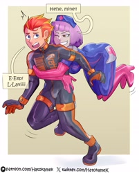 Size: 4455x5542 | Tagged: safe, artist:hatokamek, oc, oc only, oc:fireheart(fire), oc:nurse lavender blossom, human, equestria girls, g4, alternate universe, clothes, couple, cute, duo, duo male and female, female, fireheart76's latex suit design, gloves, humanized, humanized oc, latex, latex boots, latex gloves, latex suit, male, prisoners of the moon, rubber, rubber boots, rubber gloves, rubber suit