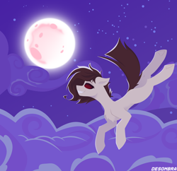 Size: 8720x8454 | Tagged: safe, artist:desombra, oc, oc only, oc:kilt, demon, demon pony, cloud, female, flying, moon, night, sky, solo, spiral, stars, swirly eyes