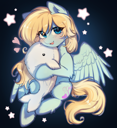 Size: 2849x3118 | Tagged: safe, artist:tyutya, oc, oc only, oc:lusty symphony, pegasus, pony, commission, cute, fangs, female, looking at you, mare, pegasus oc, plushie, smiling, smiling at you, solo, wings, ych result