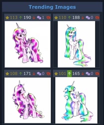 Size: 549x658 | Tagged: safe, artist:liaaqila, princess cadance, princess celestia, alicorn, pony, derpibooru, g4, duo, duo female, female, juxtaposition, juxtaposition win, meme, meta, traditional art, trending images, wet, wet mane, wet mane cadance, wet mane celestia