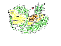 Size: 4000x3000 | Tagged: safe, artist:ananasik_ebanasik, oc, oc only, oc:ananasik, pony, curled up, cute, food, heart, pineapple, simple background, solo, white background