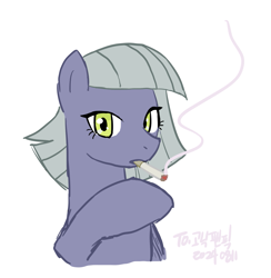 Size: 1671x1712 | Tagged: safe, artist:siemensohm, limestone pie, earth pony, pony, g4, bust, cigarette, female, looking at you, mare, signature, simple background, smoking, solo, white background