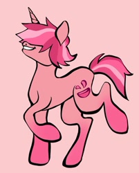 Size: 720x897 | Tagged: safe, artist:broniesforponies, oc, oc only, pony, unicorn, full body, grin, horn, pink background, pink coat, pink hair, pink tail, simple background, smiling, solo, tail, unicorn oc