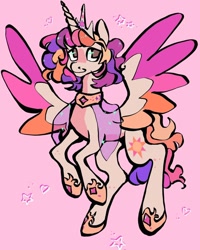 Size: 720x900 | Tagged: safe, artist:broniesforponies, oc, oc only, alicorn, pony, accessory, alicorn oc, female, horn, mare, pink background, simple background, solo, wings