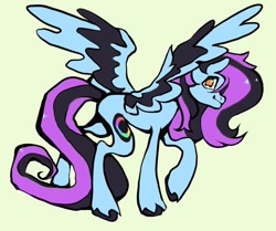 Size: 1080x905 | Tagged: safe, artist:broniesforponies, oc, oc only, pegasus, pony, art trade, black mane, black tail, blue coat, purple mane, purple tail, solo, tail