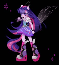 Size: 990x1080 | Tagged: safe, artist:shunshell, twilight sparkle, human, equestria girls, g4, clothes, dress, fanart, ponied up, pony ears, singing, standing, wings