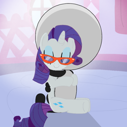 Size: 720x720 | Tagged: safe, artist:cooperthedoodlian, rarity, oc, humanoid, unicorn, series:cooper hugs ponies, g4, carousel boutique, cooper doodlian is trying to murder us, cute, duo, duo male and female, eyeshadow, female, glasses, horn, hug, hugging a pony, makeup, male, mare, non-mlp oc, raribetes, show accurate, sitting