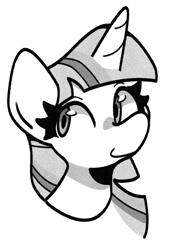 Size: 716x1018 | Tagged: safe, artist:kindakismet, twilight sparkle, pony, g4, bust, grayscale, monochrome, portrait, simple background, smiling, solo, white background