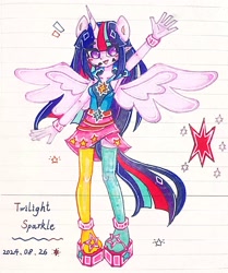 Size: 2503x3000 | Tagged: safe, artist:肝到驾崩, derpibooru exclusive, twilight sparkle, kemonomimi, rainbow rocks 10th anniversary, equestria girls, g4, cute, emanata, lined paper, rainbow rocks outfit, solo, traditional art