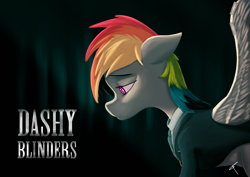 Size: 7016x4961 | Tagged: safe, artist:bluishdraft, rainbow dash, pegasus, pony, g4, clothes, female, peaky blinders, peaky flyers, razor blade, solo, suit