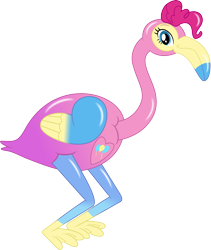 Size: 2376x2816 | Tagged: safe, artist:static51302, pinkie pie, bird, flamingo, fanfic:choose your own magic ending, equestria girls, g4, birdified, elastic, fanfic art, flamingofied, inanimate tf, rubber, simple background, solo, species swap, superhero, transformation, transparent background