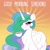 Size: 2000x2000 | Tagged: safe, alternate version, artist:confetticakez, princess celestia, alicorn, pony, g4, blushing, chest fluff, concave belly, cup, female, good morning, gradient background, grin, high res, horn, looking at you, mare, partially open wings, slender, smiling, smiling at you, solo, sunburst background, teacup, thin, wings