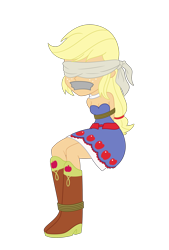 Size: 2000x2952 | Tagged: safe, artist:nie-martw-sie-o-mnie, applejack, human, equestria girls, g4, applesub, bare shoulders, blindfold, bondage, boots, bound and gagged, clothes, dress, fall formal outfits, female, femsub, freckles, gag, rope, rope bondage, shoes, simple background, sleeveless, solo, strapless, submissive, tape, tape gag, this is our big night, tied up, transparent background