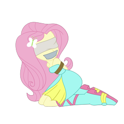 Size: 2000x2000 | Tagged: safe, artist:nie-martw-sie-o-mnie, fluttershy, human, equestria girls, g4, bare shoulders, blindfold, bondage, boots, boots bondage, bound and gagged, butterfly hairpin, clothes, dress, fall formal outfits, female, femsub, fluttersub, gag, kneeling, rope, rope bondage, shoes, simple background, sleeveless, solo, strapless, submissive, tape, tape gag, this is our big night, tied up, transparent background