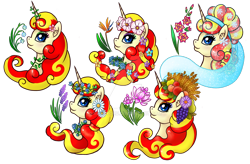 Size: 800x525 | Tagged: safe, artist:mesuyoru, oc, oc only, oc:miss libussa, pony, unicorn, czequestria, czequestria 202x, eyeshadow, female, female oc, floral head wreath, floral necklace, flower, flower in hair, gradient eyeshadow, head only, horn, makeup, mare, pony oc, profile picture, simple background, solo, transparent background, unicorn oc