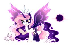 Size: 3230x2068 | Tagged: safe, artist:afterglory, oc, oc only, pony, unicorn, g4, adoptable, artificial wings, augmented, base used, colored eyelashes, colored pupils, cream coat, ethereal body, ethereal mane, ethereal tail, eyeshadow, female, halo, heterochromia, horn, leg markings, lidded eyes, long horn, long mane, long tail, magic, magic wings, magical lesbian spawn, makeup, mare, multicolored mane, multicolored tail, next generation, offspring, parent:fluttershy, parent:princess luna, parents:lunashy, raised hoof, signature, simple background, smiling, solo, standing on three hooves, starry body, starry legs, starry mane, starry tail, starry wings, tail, three quarter view, transparent background, unicorn horn, unicorn oc, wings