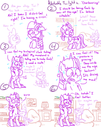 Size: 4779x6013 | Tagged: safe, artist:adorkabletwilightandfriends, spike, twilight sparkle, alicorn, comic:adorkable twilight and friends, g4, adorkable, adorkable twilight, beanbag chair, bipedal, bookshelf, burp, comic, crisis, cute, dork, family, funny, gas, humor, implied moondancer, lamp, nervous, nostril flare, nostrils, poking, pressure, rug, shelf, slice of life, standing, stomach, stomach growl, stomach noise, sweat, twilight sparkle (alicorn)