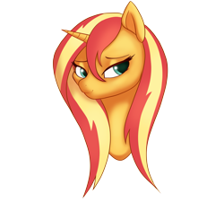 Size: 4211x3790 | Tagged: safe, artist:bluishdraft, sunset shimmer, pony, unicorn, g4, bust, cute, female, high res, horn, mare, portrait, shimmerbetes, simple background, small horn, solo, transparent background, wet, wet mane