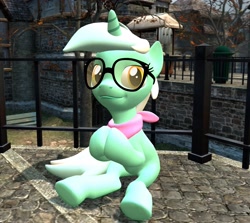 Size: 3028x2701 | Tagged: source needed, safe, artist:gmodponies, lyra heartstrings, pony, unicorn, g4, 3d, bandana, counter-strike, de tides, female, glasses, gmod, hooves together, horn, looking at you, mare, sitting, smiling, smug, solo