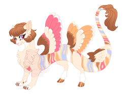 Size: 4600x3400 | Tagged: safe, artist:gigason, oc, oc only, oc:dorothy, draconequus, hybrid, g4, adoptable, brown hair, brown hooves, brown tail, chest fluff, coat markings, colored claws, colored eyebrows, colored hooves, colored nose, colored paw pads, colored pinnae, colored pupils, colored wings, colored wingtips, cream fur, draconequus oc, ear fluff, eyelashes, facial markings, fangs, feline, female, female oc, gradient hair, gradient tail, high res, hooves, hybrid oc, interspecies offspring, leonine tail, looking back, magenta pupils, magical gay spawn, magical threesome spawn, mismatched wings, multicolored wings, obtrusive watermark, offspring, parent:capper dapperpaws, parent:discord, parent:rainbow dash, pink eyes, shiny hooves, simple background, smiling, snip (coat marking), socks (coat markings), solo, spread wings, standing, striped, striped tail, stripes, tail, tail wings, three quarter view, transparent background, wall of tags, watermark, wings