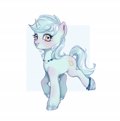 Size: 2602x2624 | Tagged: safe, artist:cutie7770, lyra heartstrings, pony, unicorn, g4, abstract background, grin, horn, passepartout, smiling, solo