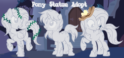 Size: 1280x602 | Tagged: safe, artist:vi45, earth pony, pegasus, pony, unicorn, egg, female, horn, mare, nest, statue, trio, trio female