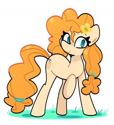 Size: 1684x1844 | Tagged: safe, artist:kindakismet, pear butter, earth pony, pony, g4, female, flower, flower in hair, mare, simple background, smiling, solo, white background