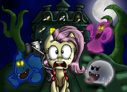 Size: 1024x745 | Tagged: safe, artist:crossovergamer, fluttershy, ghost, pegasus, pony, undead, g4, 2014, boo (super mario), female, full moon, luigi's mansion, mare, moon, nintendo, old art, super mario bros.