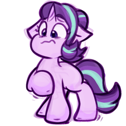 Size: 900x900 | Tagged: safe, artist:zutcha, starlight glimmer, pony, unicorn, g4, colored sketch, female, floppy ears, frown, horn, mare, simple background, sketch, solo, white background