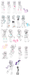 Size: 1386x3427 | Tagged: safe, fluttershy, pinkie pie, rainbow dash, rarity, twilight sparkle, earth pony, human, pegasus, pony, unicorn, equestria girls, g4, leak, alternate hairstyle, behind the scenes, belt, boots, clothes, concept art, high heel boots, horn, jacket, shirt, shoes, skirt, socks, vest, what could have been