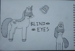 Size: 3774x2568 | Tagged: artist needed, safe, unicorn, blindfold, horn, monochrome, solo, traditional art