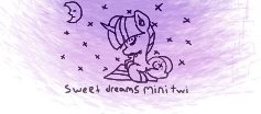 Size: 237x104 | Tagged: safe, artist:scandianon, twilight sparkle, pony, unicorn, g4, eyes closed, female, horn, lineart, looking down, lowres, lying down, mare, moon, picture for breezies, ponyloaf, prone, sky, sleeping, solo, stars, unicorn twilight