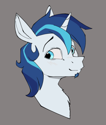 Size: 678x801 | Tagged: safe, artist:luxsimx, shining armor, pony, unicorn, g4, beard, bust, facial hair, gray background, horn, male, simple background, solo, stallion