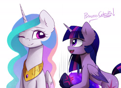 Size: 2200x1600 | Tagged: dead source, safe, artist:magnaluna, princess celestia, princess luna, twilight sparkle, alicorn, pony, g4, colored wings, colored wingtips, cute, cutelestia, dialogue, female, folded wings, heart, horn, lesbian, looking at each other, looking at someone, mare, one eye closed, open mouth, open smile, peytral, royal sisters, ship:twilestia, shipping, siblings, sisters, smiling, smiling at each other, tail, trio, trio female, twiabetes, twilight sparkle (alicorn), wings