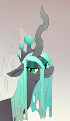 Size: 1125x1940 | Tagged: safe, artist:mandumustbasukanemen, queen chrysalis, changeling, changeling queen, g4, bust, gradient background, looking at you, portrait, smiling, smirk, solo