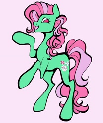 Size: 1440x1724 | Tagged: safe, artist:broniesforponies, minty, earth pony, pony, g3, female, mare, pink background, rearing, simple background, solo