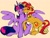 Size: 1440x1101 | Tagged: safe, artist:broniesforponies, sunset shimmer, twilight sparkle, alicorn, pony, unicorn, g4, female, horn, lesbian, mare, ship:sunsetsparkle, shipping, simple background, smooch, twilight sparkle (alicorn), yellow background